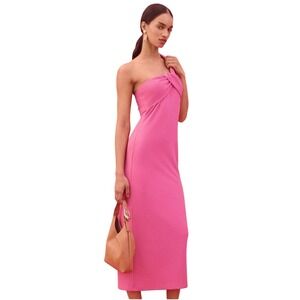 Porridge Dress XL Pink Anthropologie Ribbed One Shoulder Knot Midi Vacation New